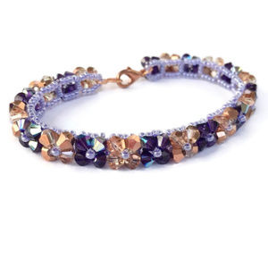 Handmade Purple & Copper Woven Crystal Bracelet